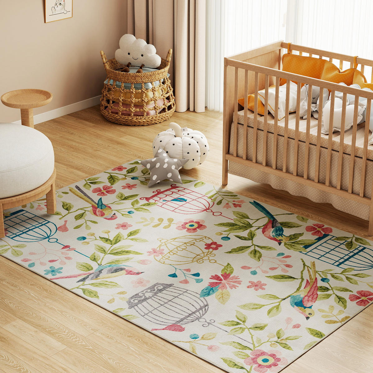 TEPPICH maschinenwaschbarer Wohnzimmerteppich, 200 x 140 cm, Cremeweiß+Rosa - Multicolor, Kunststoff/Textil (140/200cm) - HOMCOM