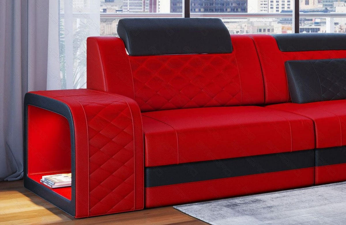 ECKSOFA Sofa Berlin Rot Schwarz Echtleder - Rot, Leder (308/198cm)