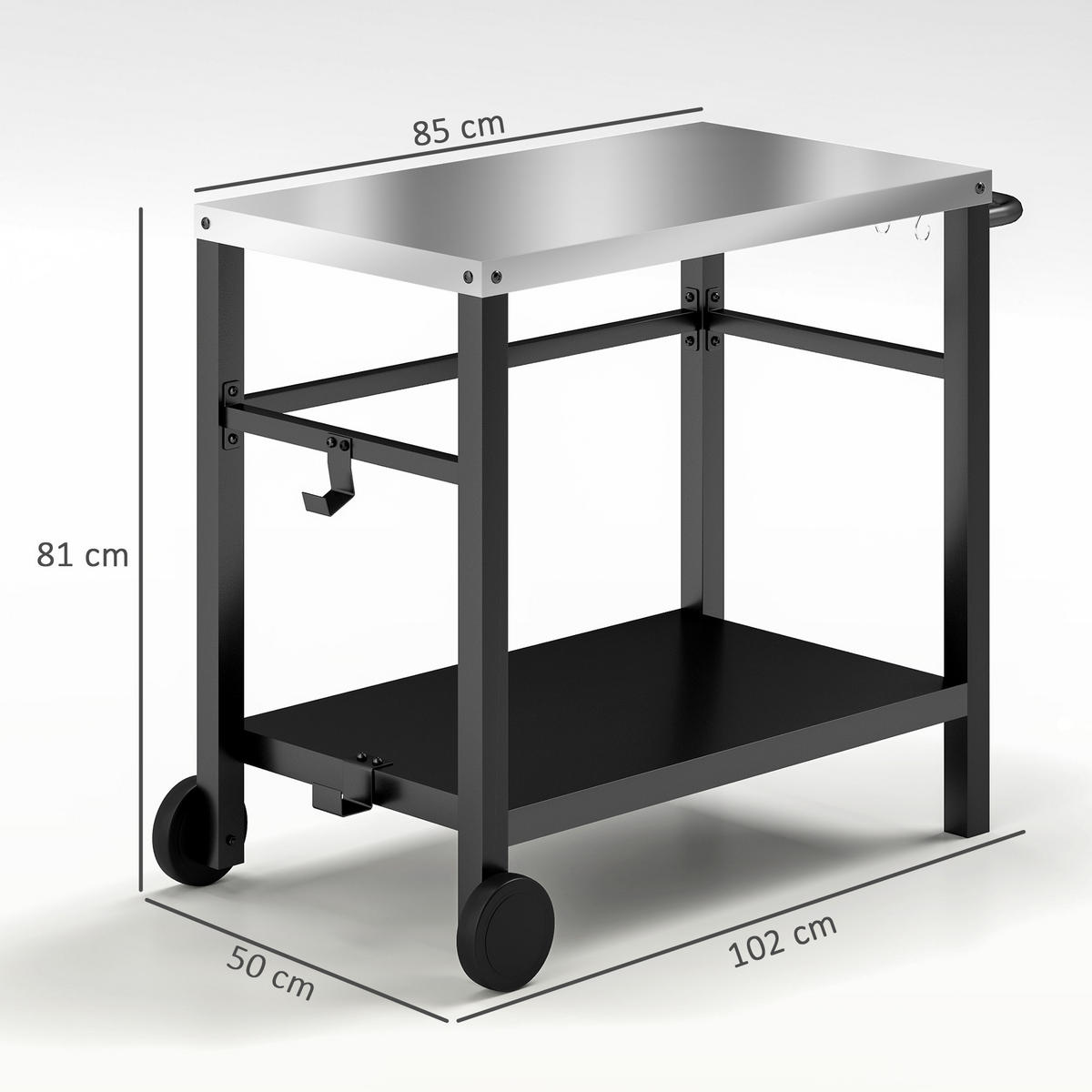 GRILLWAGEN DE-13800 Edelstahl-Arbeitsplatte & Haken Grau - Dunkelgrau, Metall (50/81/102cm) - ComfortXL