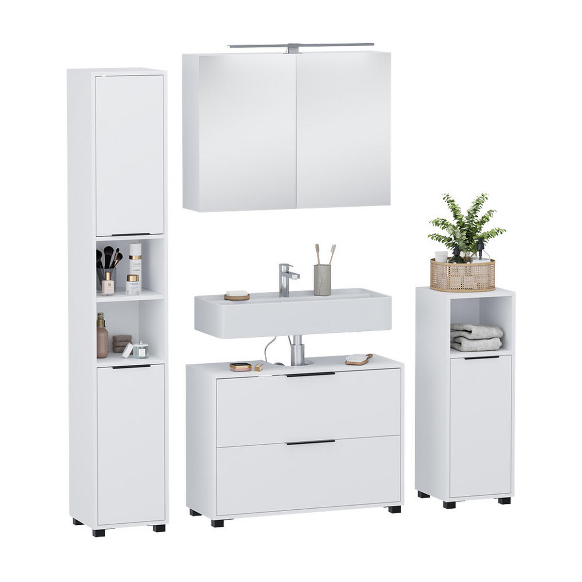 BADMÖBEL-SET Alina Weiß 4 Teile - Weiß, Holzwerkstoff (80/60/30cm) - Vicco