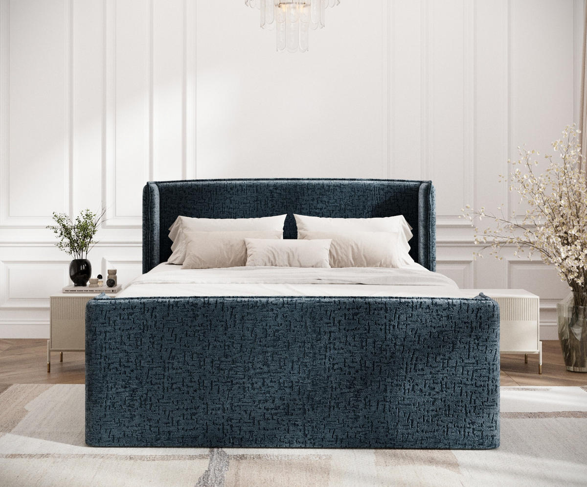BOXSPRINGBETT Freeland Blau Grau 180/200 cm mit Matratze und Topper - Blaugrau/Schwarz, Holz/Holzwerkstoff (180/200cm) - Maison de Reve