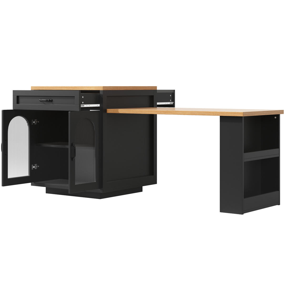KÜCHENINSEL aus MDF 126-196x59x94 cm Schwarz mit ausziehbarer Tischplatte, RGB-LED-Beleuchtung und Stauraum - Schwarz, Holzwerkstoff (196/94/59cm) - Modfu