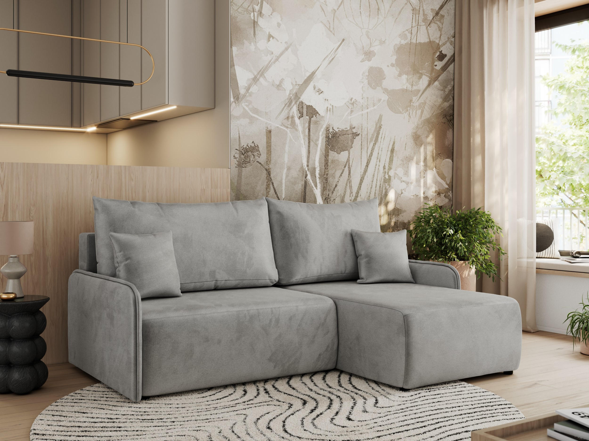 ECKSCHLAFSOFA ARPA L Hellgrau Velvet - rechts - Hellgrau/Schwarz, Kunststoff/Textil (150/198cm) - MKS