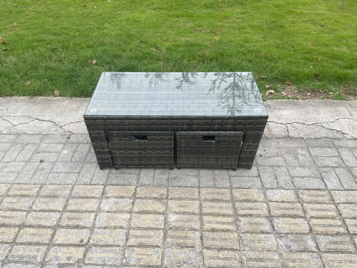 GARTENMÖBEL SET mit Sofa Polyrattan 10-Sitzer Dunkelgrau - Dunkelgrau/Grau, Glas/Kunststoff - Fimous