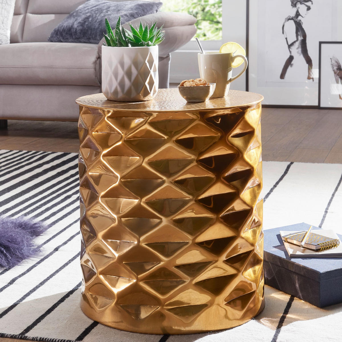 BEISTELLTISCH Aluminium Orientalisch Hammerschlag ENNS, Gold 43x43x48 cm - Goldfarben, Metall (43/43/48cm) - KADIMA DESIGN