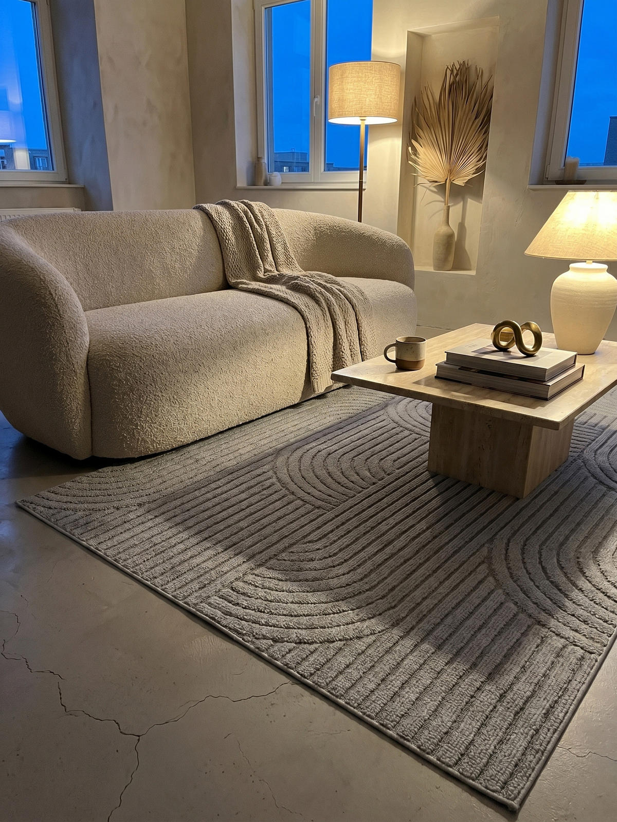 TEPPICH Flachgewebe LANGAU in Silber, mit geometrischen Bögen, 80 x 150 cm - Silberfarben, Textil (150/80cm) - KADIMA DESIGN