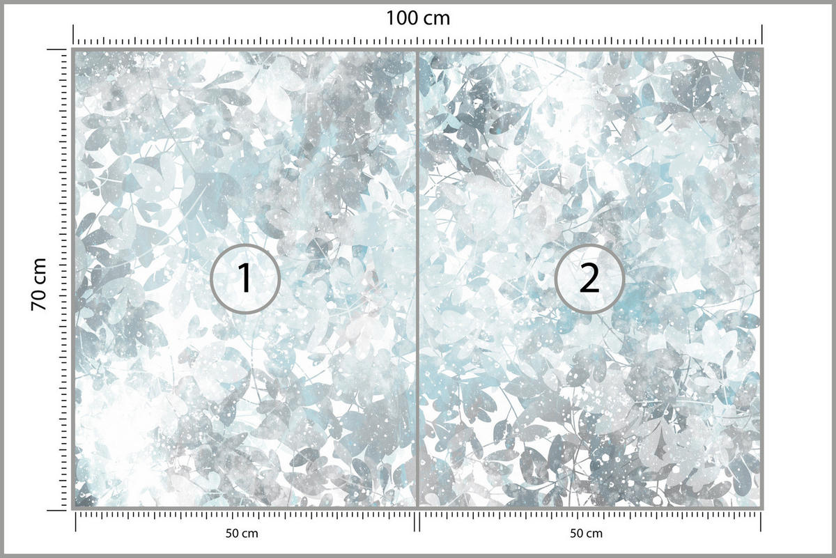FOTOTAPETE für Wohnzimmer Blätter Abstraktion 100x70 - Blau/Weiß, Papier (100/70cm) - Muralo