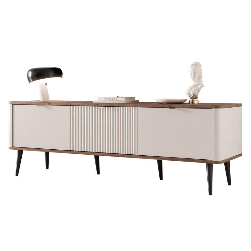 TV-LOWBOARD NAVANI stehend, 160 cm Kaschmir/Nussbaum - Goldfarben/Nussbaumfarben, Holzwerkstoff/Metall (160/52/40cm) - Idohome