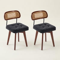 ESSZIMMERSTUHL 2er Set 360° drehbar, Wiener Geflecht, Chenille, Massivholz, Schwarz - Walnussfarben/Schwarz, Holz/Textil (43/77/50cm) - LVHOM