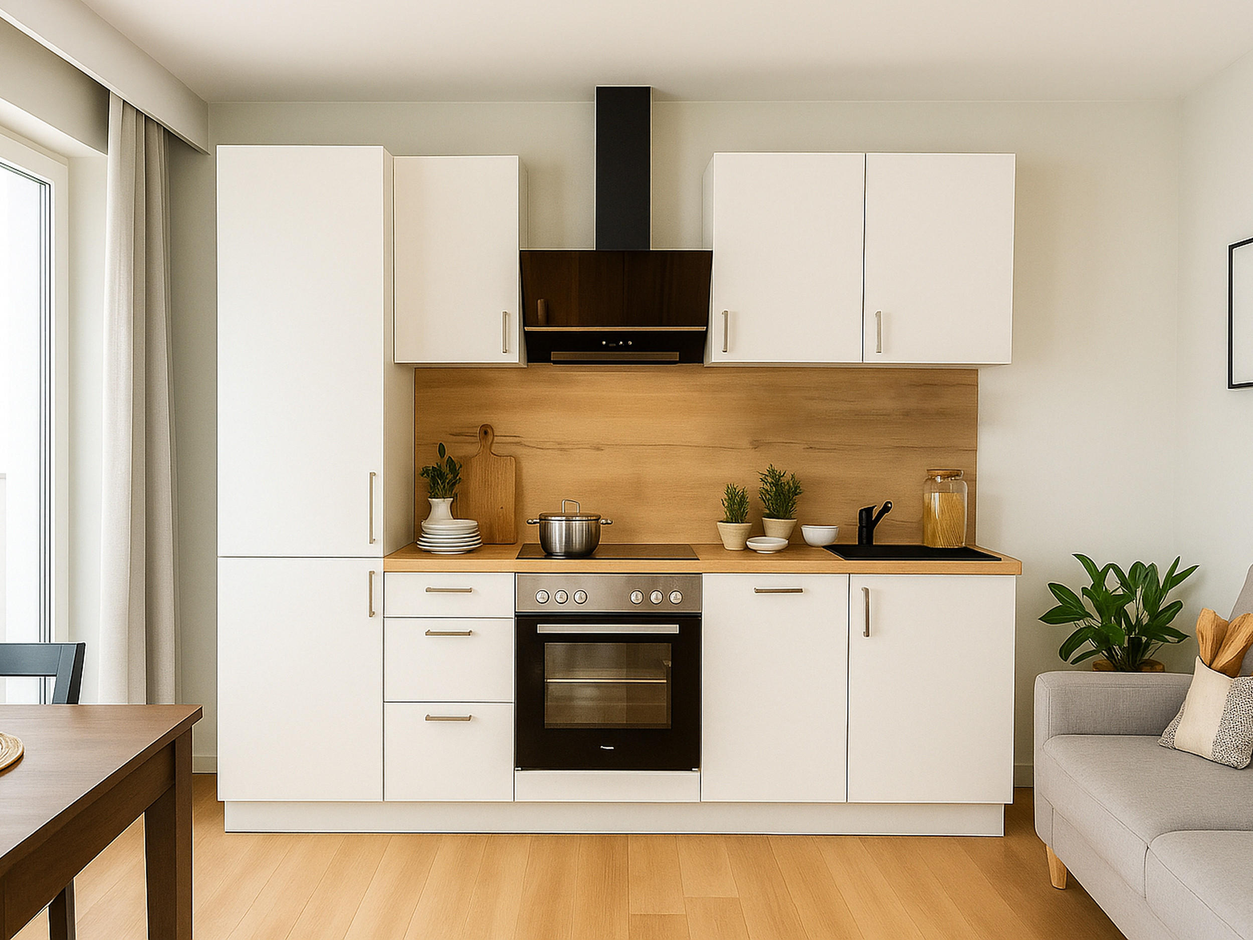 KÜCHENLEERZEILE „Dresden“ 270 cm – ohne E-Geräte – Premiumweiß – mit Zubehör - Edelstahlfarben/Weiß, Holzwerkstoff/Metall (270/210/60cm) - GEBA