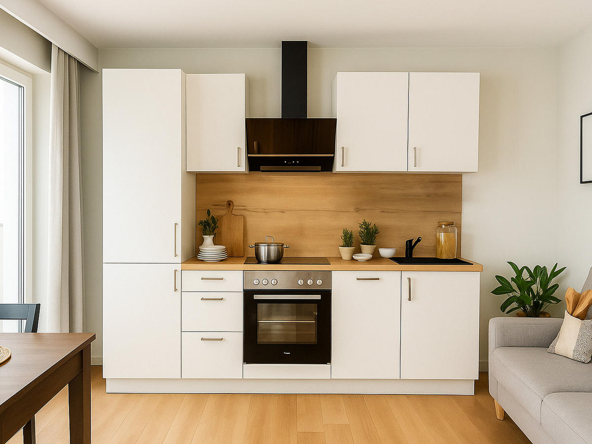 KÜCHENLEERZEILE „Dresden“ 270 cm – ohne E-Geräte – Premiumweiß – mit Zubehör - Edelstahlfarben/Weiß, Holzwerkstoff/Metall (270/210/60cm) - GEBA