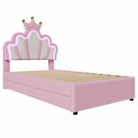 POLSTERBETT 90/200 cm DE-04645, mit LED, 2 Schubladen und Krone in Rosa - Pink, Holzwerkstoff (90/200cm) - ComfortXL