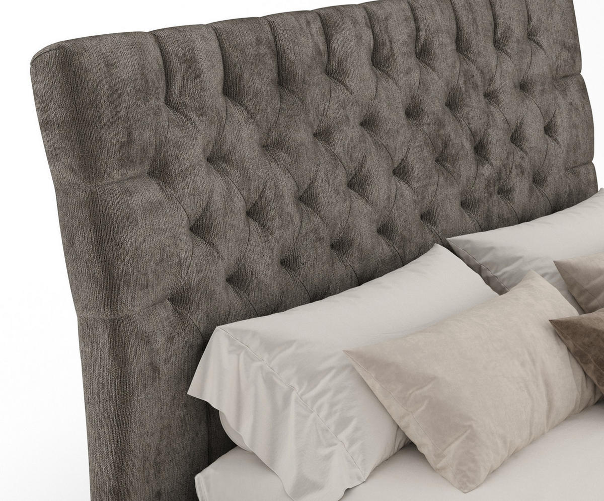POLSTERBETT Vezzola Grau Braun 180/200 cm im Chenille-Stoff - Graubraun/Schwarz, Holz/Holzwerkstoff (180/200cm) - Maison de Reve