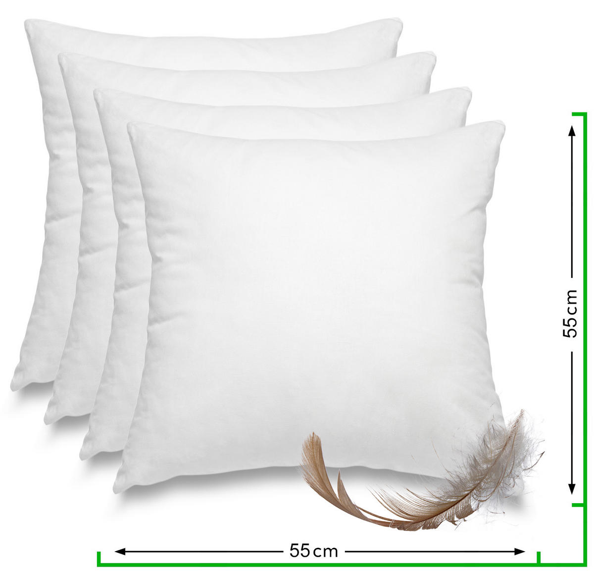 FEDERKISSEN 4er Set 100% Federn 55/55 cm Bezug aus 100% Baumwolle - Weiß, Textil (55/55cm) - wometo