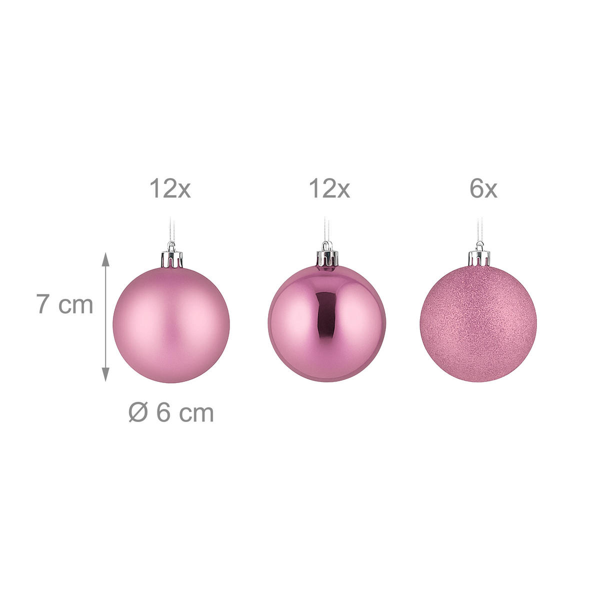 30XWEIHNACHTSKUGELN - Rosa, Kunststoff (6/7/6cm) - Relaxdays