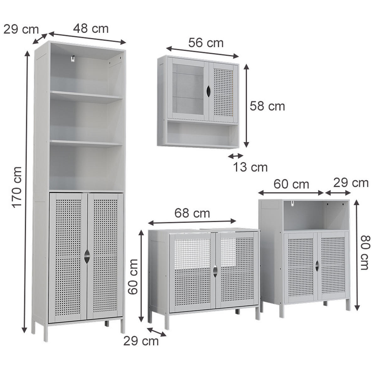 BADMÖBEL-SET Liora, Weiß, 4 Teile - Weiß, Holzwerkstoff (68/60/29cm) - Vicco