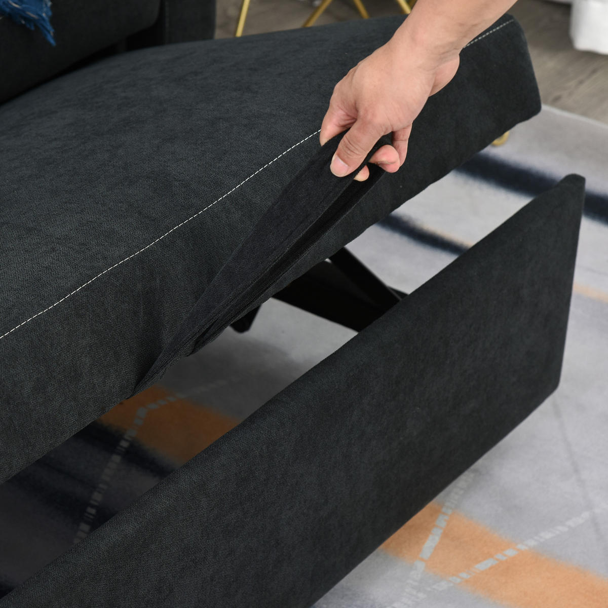 SCHLAFSOFA Samt mit Schlaffunktion, verstellbarer Rückenlehne 155/90/88,5 cm Schwarz - Schwarz, Textil (90/88.5/155cm) - Redom