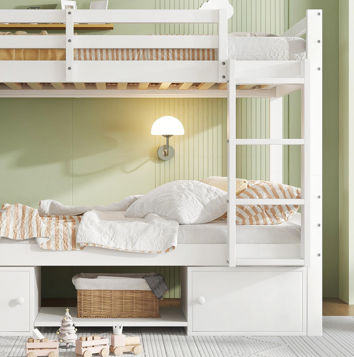 ETAGENBETT 90/200 cm aus Kiefer und MDF mit Regalen und Schließfächern Weiß - Weiß, Holz (90/200cm) - Modenvie