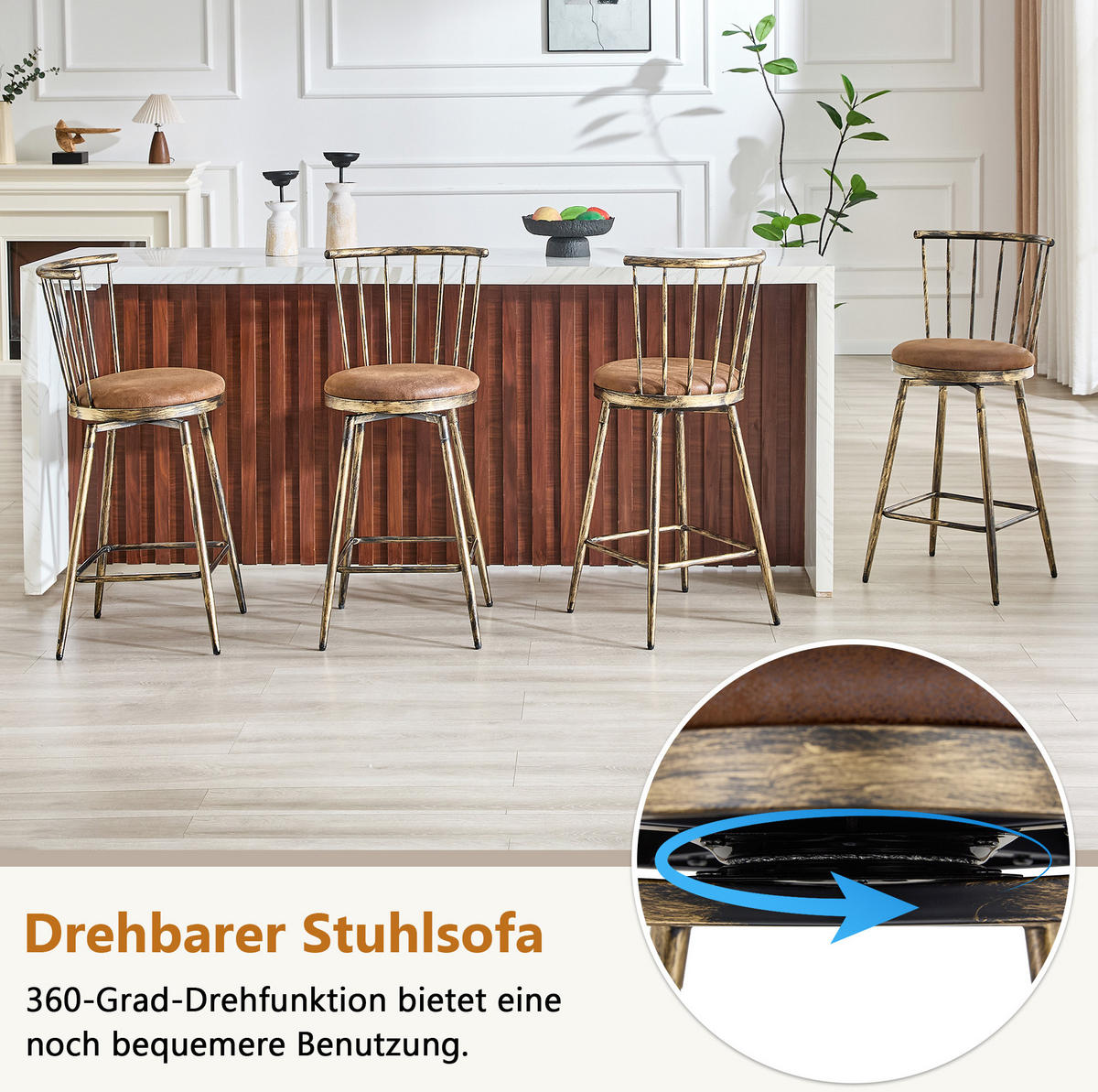 BARHOCKER Braun mit gepolstertem Sitz und Metallgestell - Braun, Textil (39/96/39cm) - MIVRAY