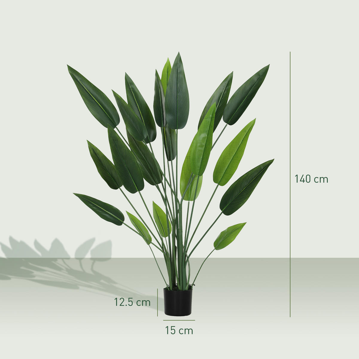 KUNSTPFLANZE, Paradiesvogelblume 140 cm, 20 Blätter & Topf, PE, PEVA & PP, dekorativ, Grün - Multicolor, Kunststoff (140cm) - FORIOUS