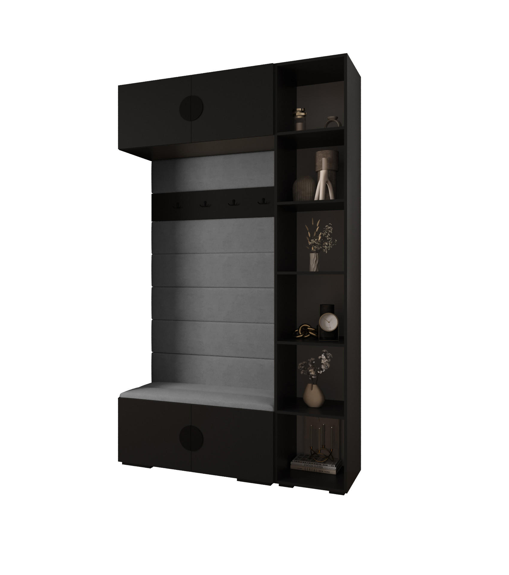 Abiks Möbel Garderoben-Set Schwarz, Grau, Schwarz 140x236.7x47 cm