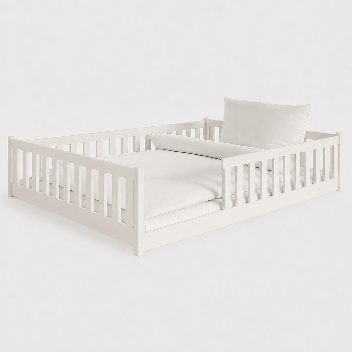 BODENBETT 140x200 cm in Baumwolle - Beige, Holz (140/200cm) - Kids Collective