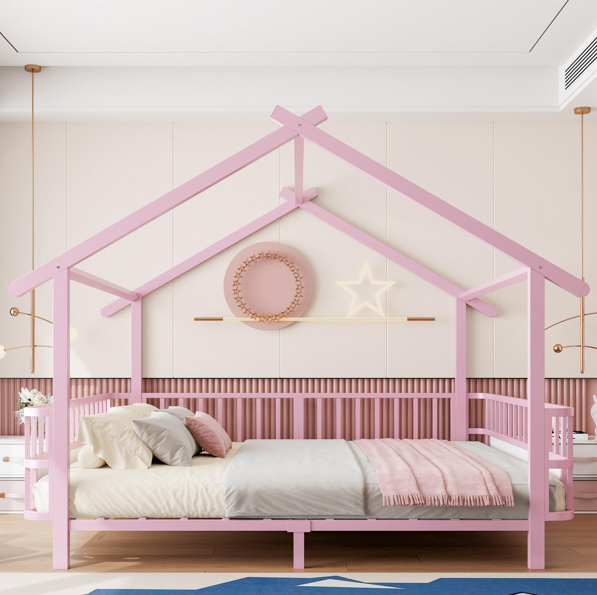 KINDERBETT 140/200 cm Rosa mit Sicherheitsgitter aus Metall - Rosa, Metall (140/200cm) - MIVRAY