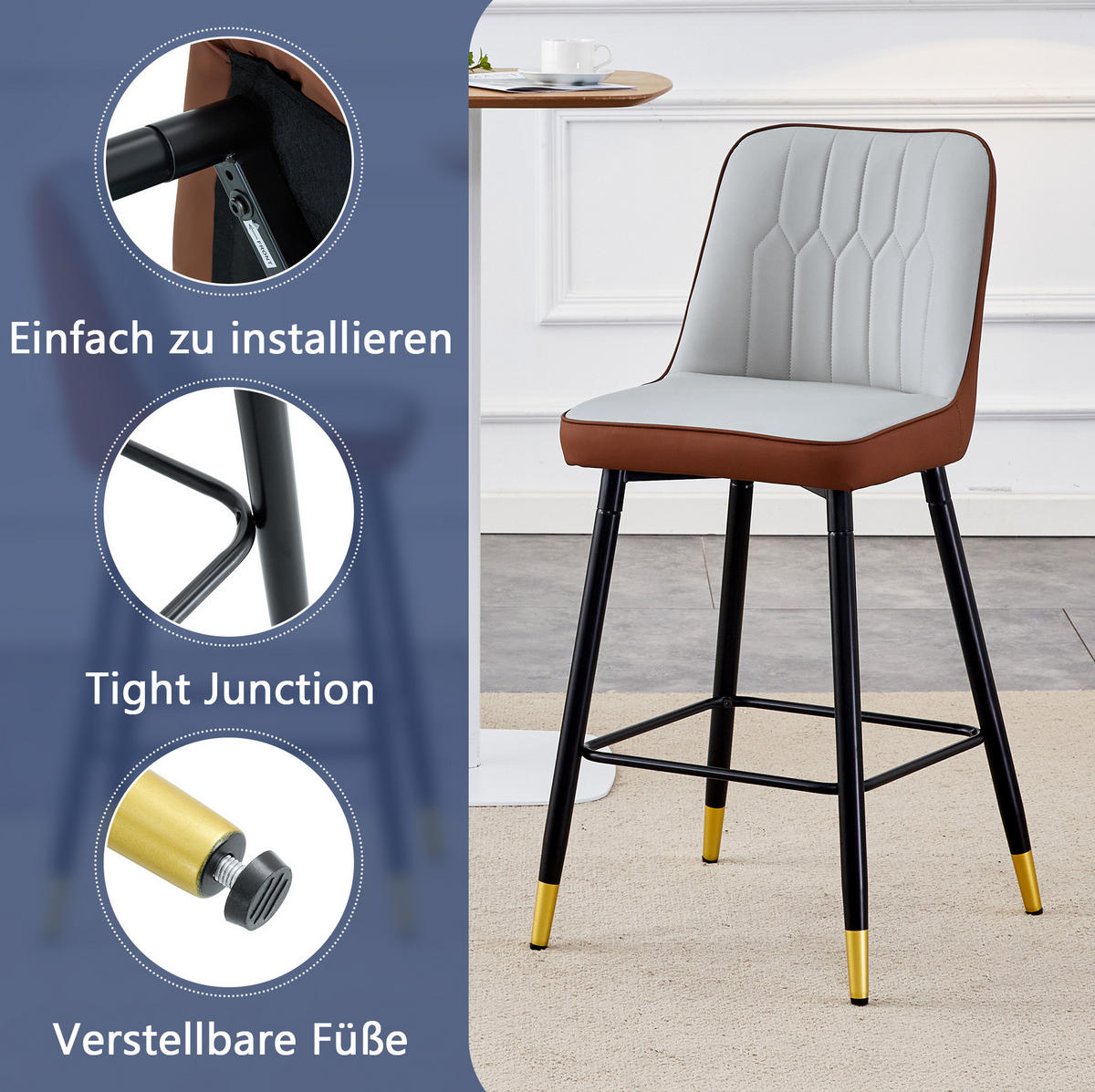 BARHOCKER 2er-Set 100 cm mit Rückenlehne und Fußraste - Grau, Metall (45/100/42cm) - MIVRAY