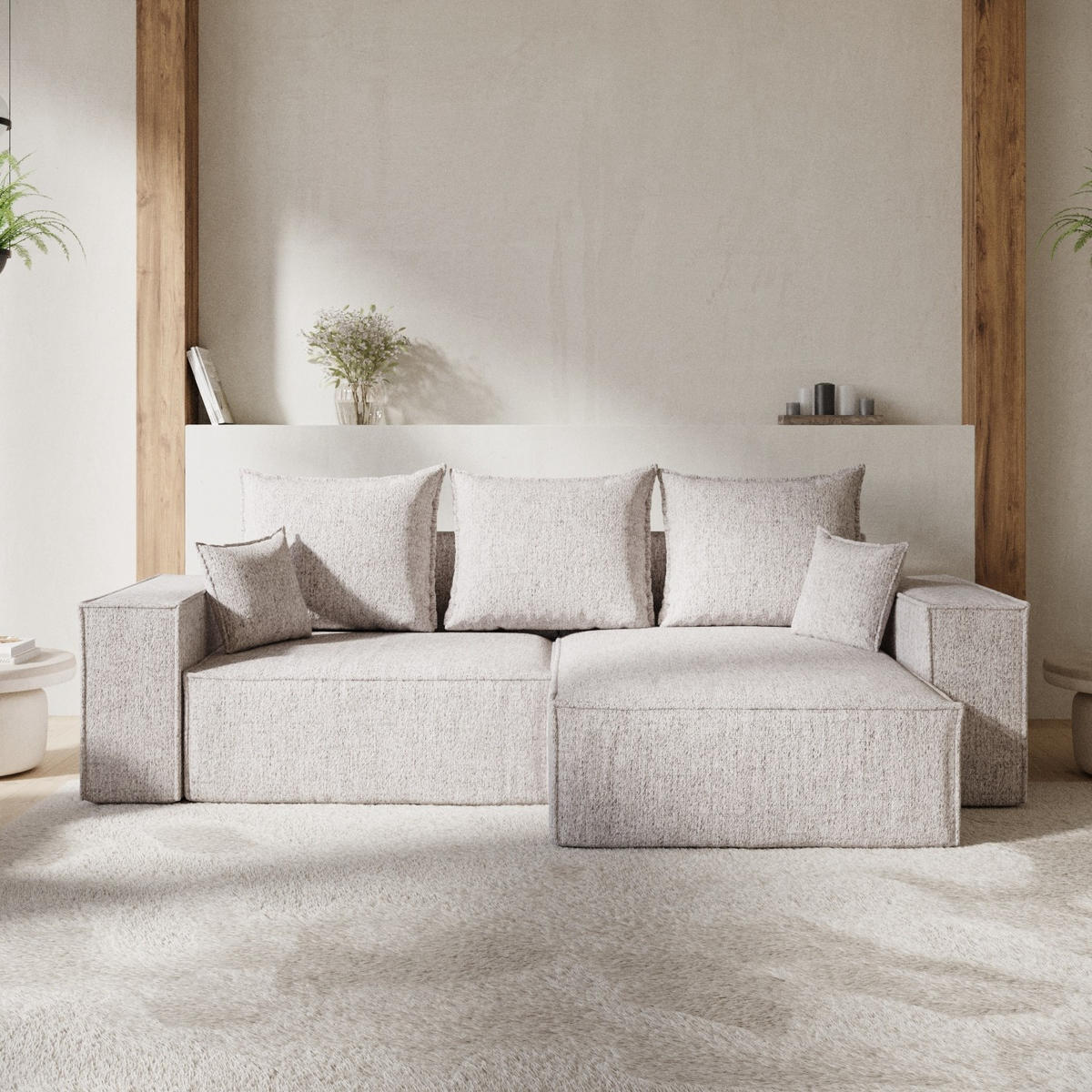 ROHOVÁ SEDAČKA SENSO, textil, Béžová - černá/béžová, dřevo/kompozitní dřevo (255/148cm) - AltaBeds