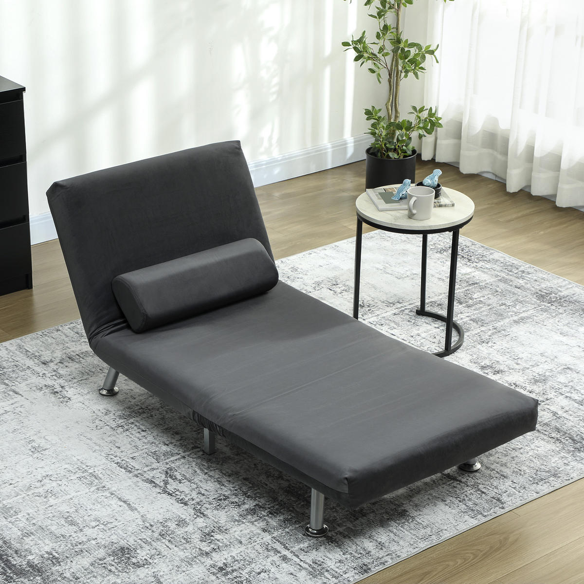 KLAPPBAR Schlafsessel Schlafsofa Klappmatratze Bett Gästebett Dunkelgrau - Dunkelgrau/Silberfarben, Textil/Metall (70/75/75cm) - HOMCOM