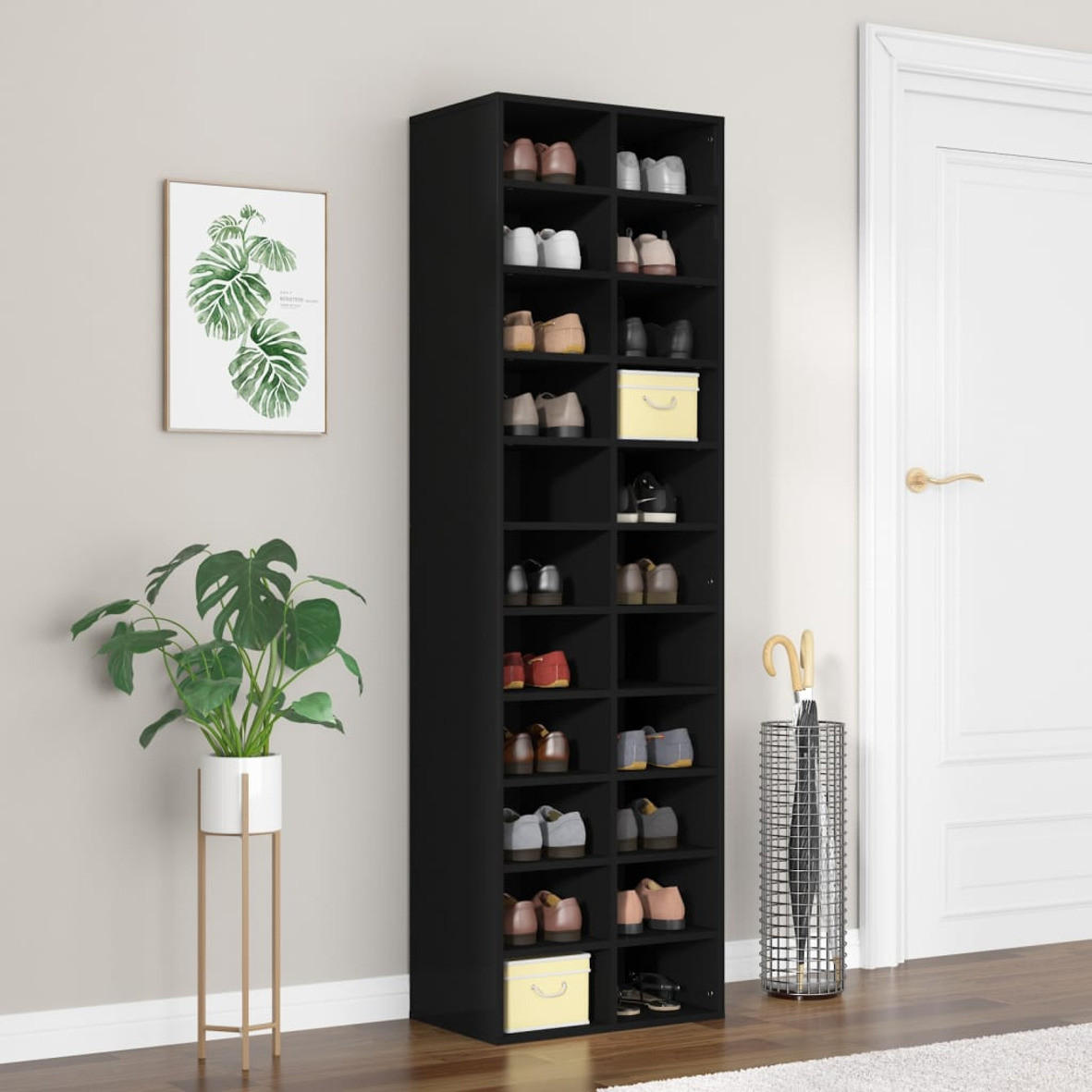 SCHUHSCHRANK SCHWARZ 54X34X183 CM HOLZWERKSTOFF - Schwarz, Holz (34/183/54cm) - vidaXL