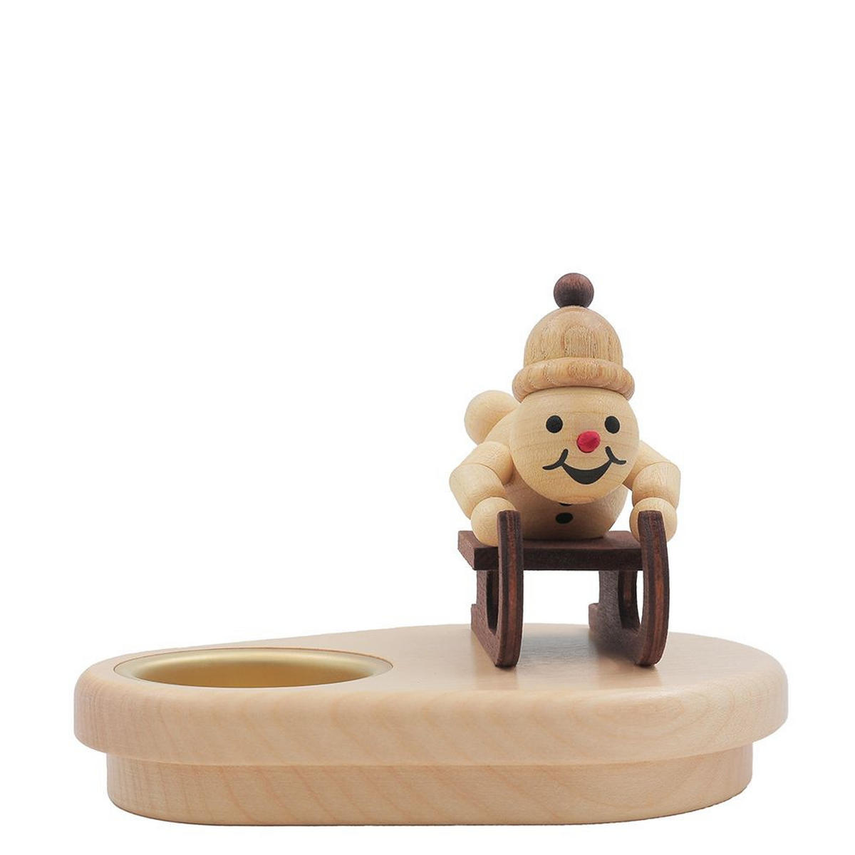 HOLZFIGUR Schneemann Rennschlittenfahrer mit Teelicht 13/10 cm - Multicolor, Holz (13/13/0.1cm)