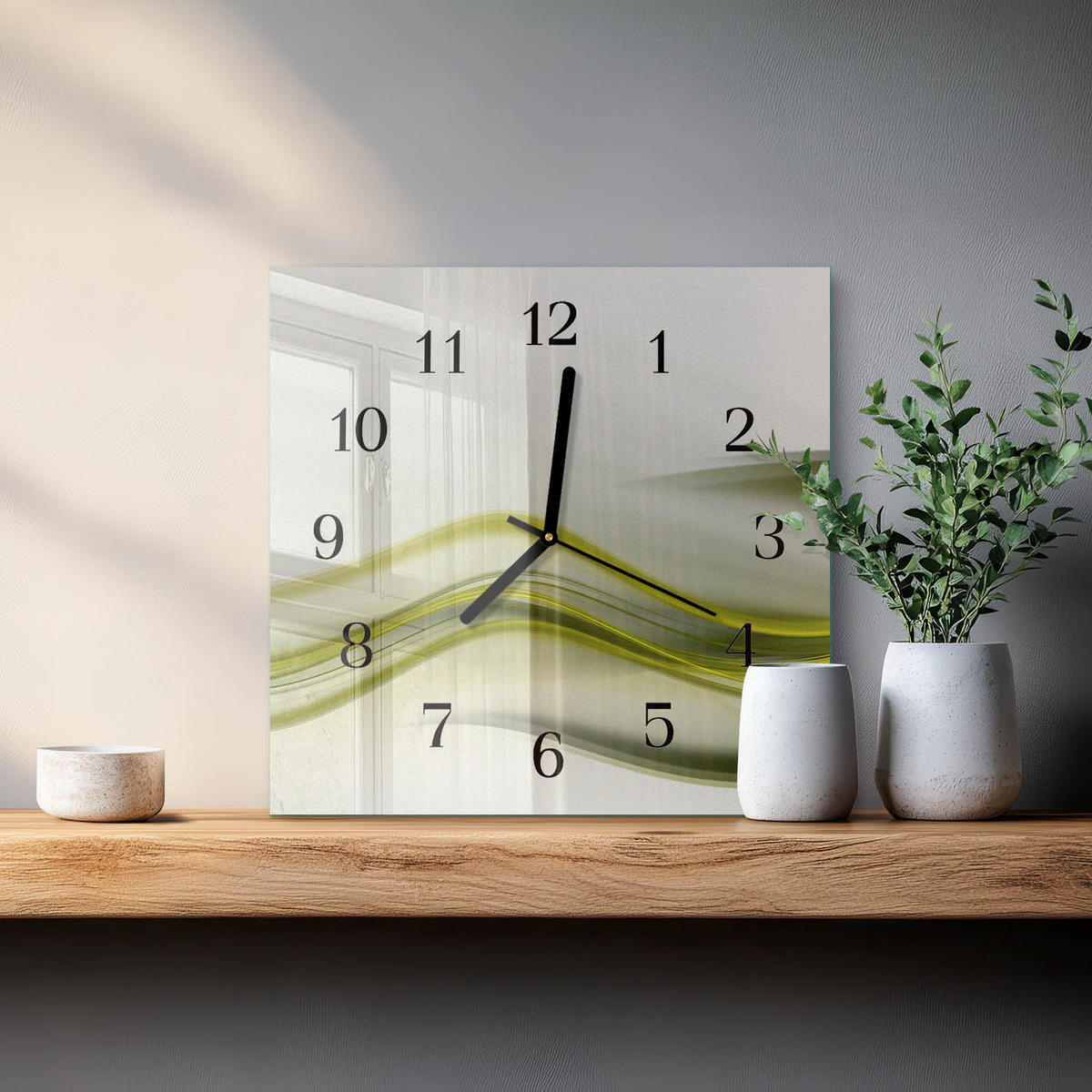 WANDUHR 30x30 cm - Abstrakte Linien - Grün, Glas (30/30/0.4cm) - TULUP
