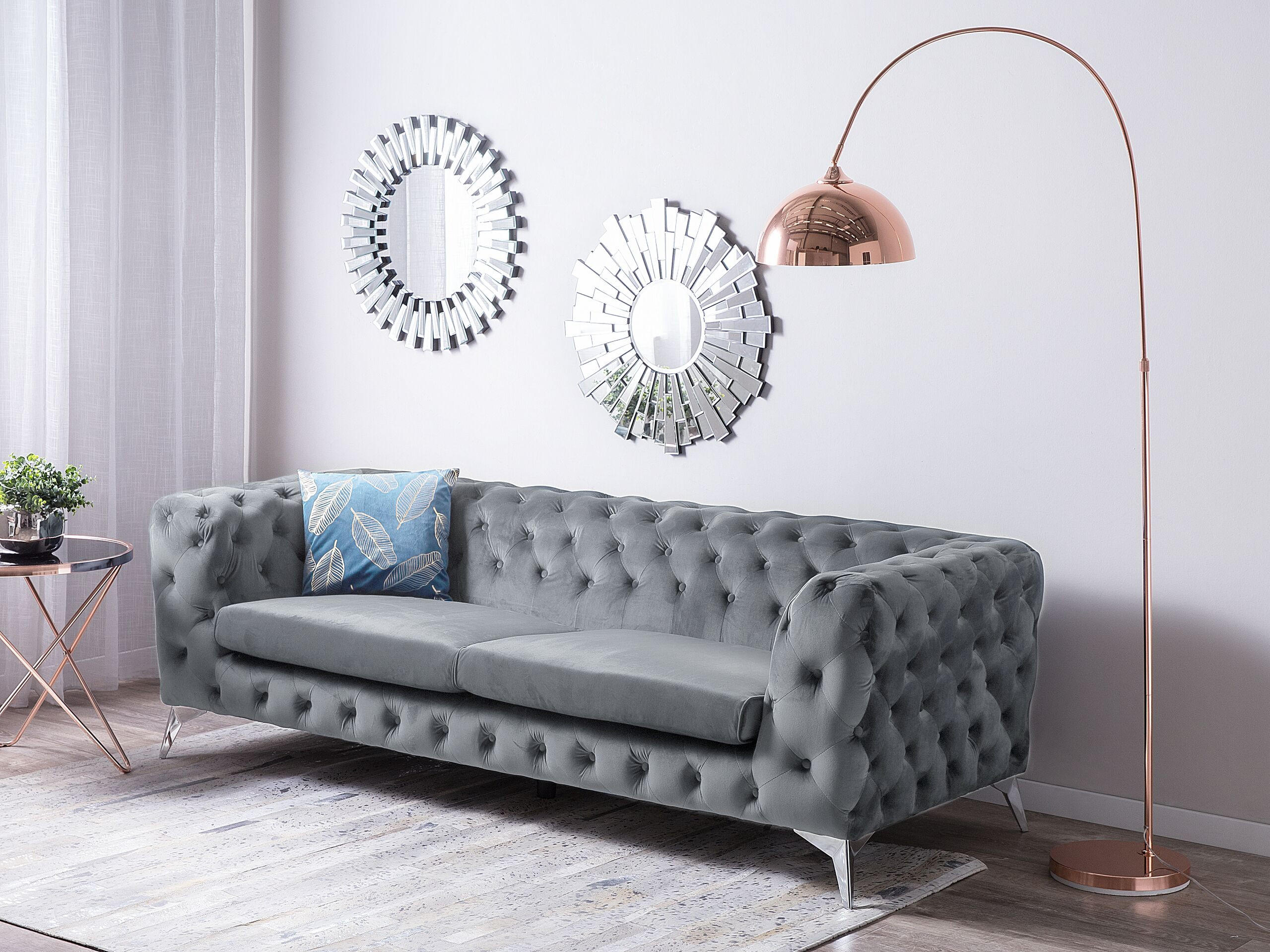 3-SITZER-SOFA Samtstoff Grau Sotra - Grau, Textil (224/70/85cm) - Beliani