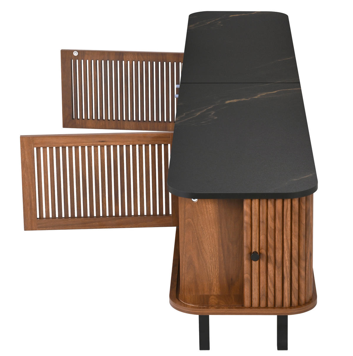 TV skrinka 190/35/45 cm orechová z MDF a drevotriesky s posuvnými dvierkami a mriežkou - hnedá, kompozitné drevo (190/45/35cm) - OKWISH