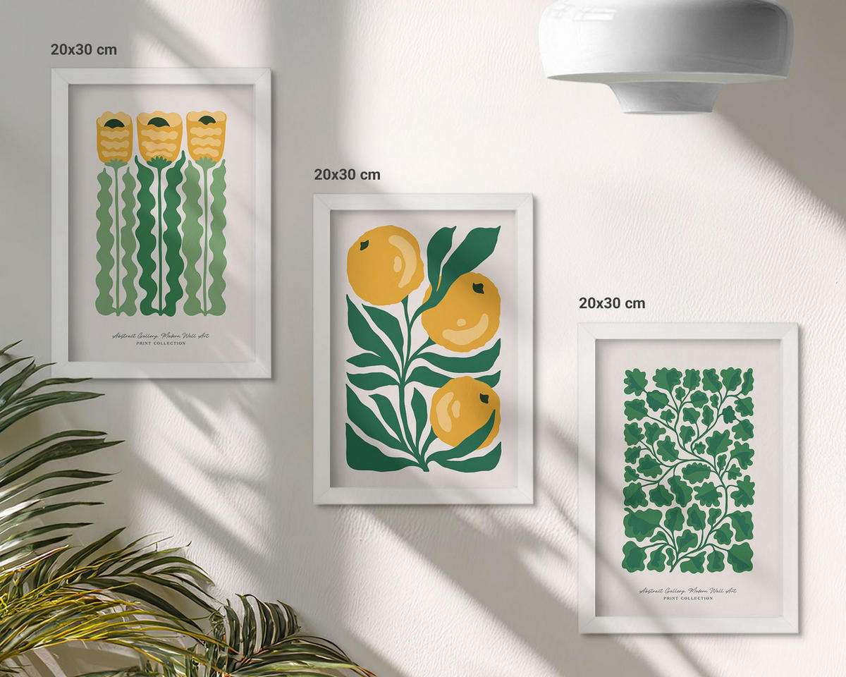 WANDBILDER 3er-Set - 20x30 cm Weißer Rahmen - Pflanzenmuster Blüten Blätter - Weiß, Kunststoff (20/30cm) - ArtPrintCave