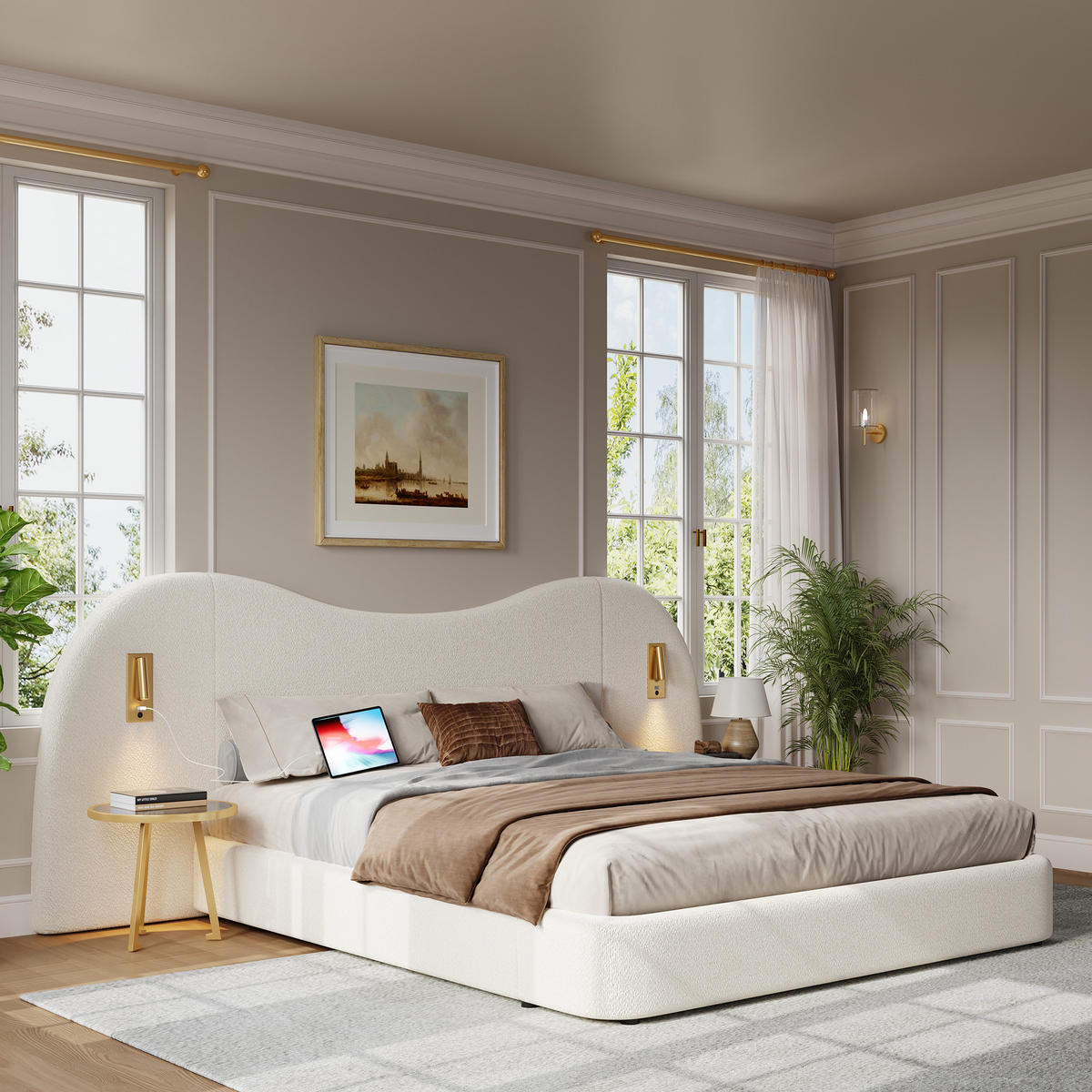 POLSTERBETT 180/200 cm weiß aus Bouclé mit hydraulischem Stauraum - Weiß, Textil (180/200cm) - OKWISH