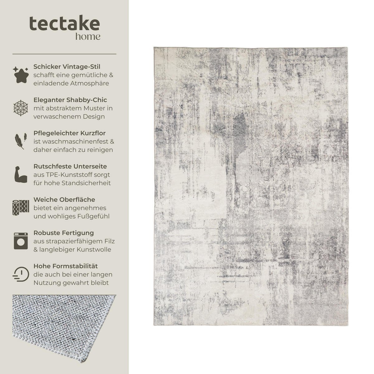 TEPPICH Vintage Design Nadira,rutschfeste Unterseite,beige/grau - Beige/Grau, Textil (240/340cm) - tectake