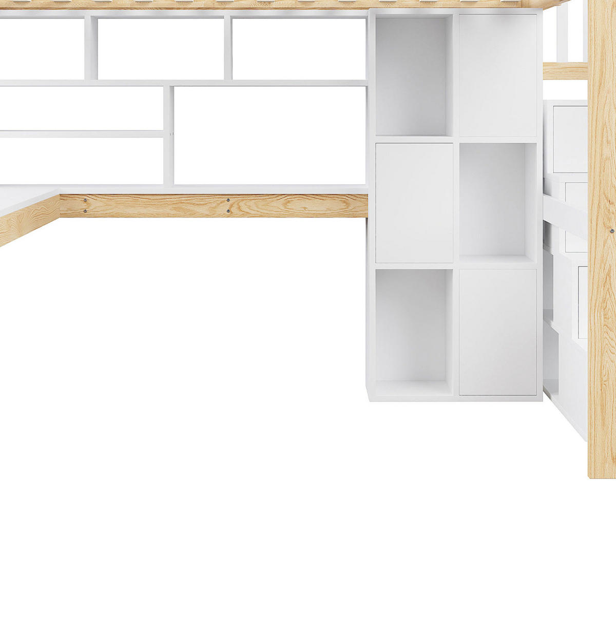 HOCHBETT 140/200 cm aus Kiefernholz und MDF mit Schreibtisch und LED-Beleuchtung Weiß/Natur - Weiß/Naturfarben, Holz (140/200cm) - Modenvie