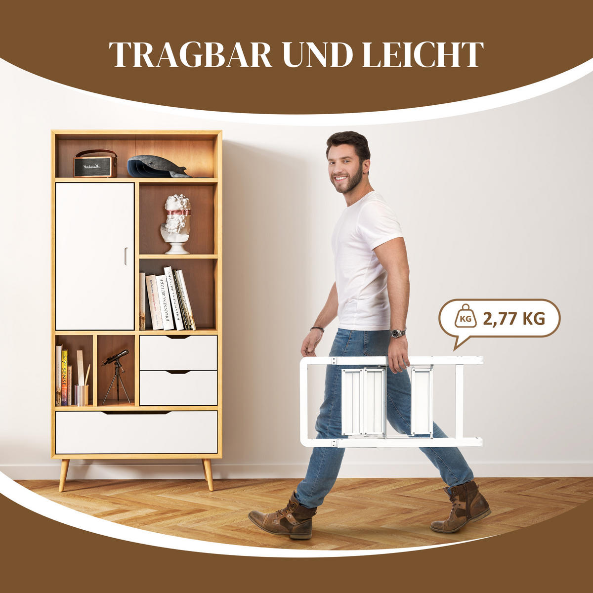 TRITTLEITER Stehleiter mit 2 Stufen Leichtbau Aluminum-Leiter 41,5 x 49,7 x 82,6 cm Weiß - Weiß, Metall (41.5/49.7/82.6cm) - HOMCOM