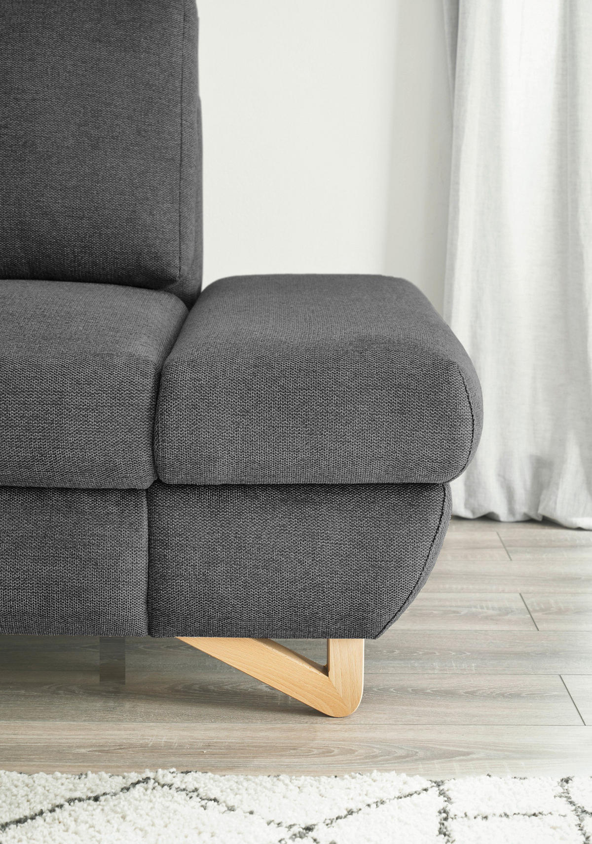 ECKSOFA grau Struktur-Stoff, Wohnzimmer Sofa - Grau, Holz/Textil (166/284cm) - Furn.Design