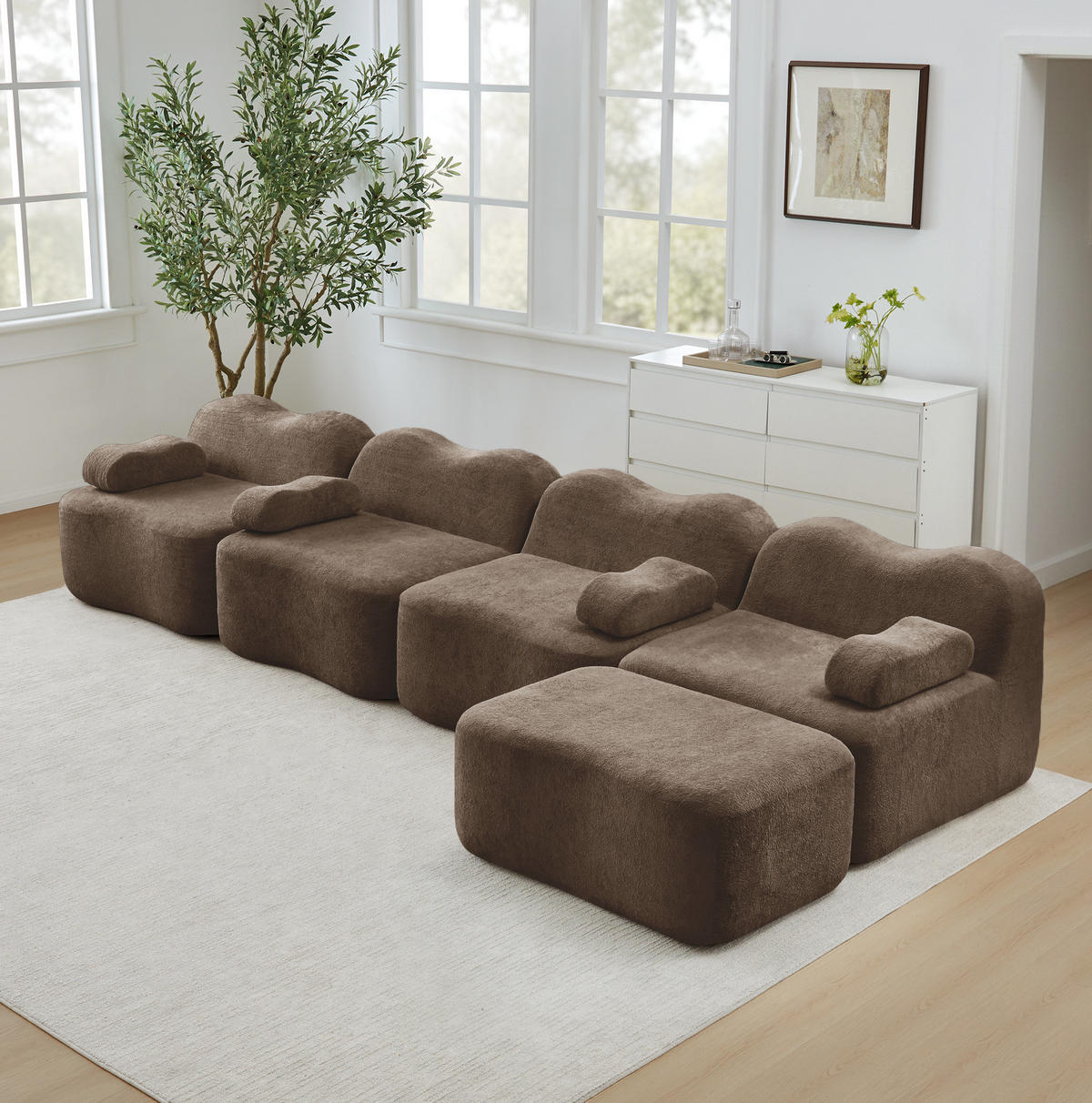 MODULSOFA Ecksofa Samt Braun 2-4-Sitzer - Braun, Textil (167/384cm) - Meubliv