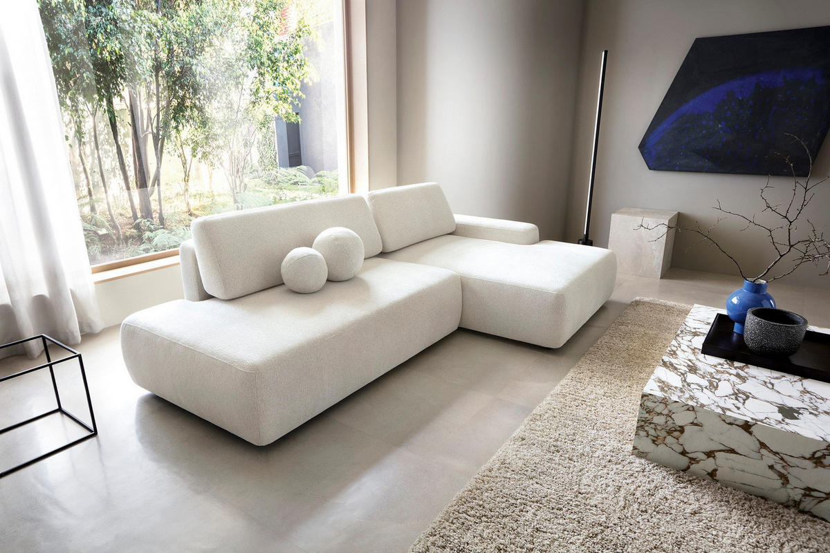 ECKSOFA 275 cm mit Schlaffunktion Orea O, Rechts, Creme - Creme, Holz (164/276cm) - Emporius
