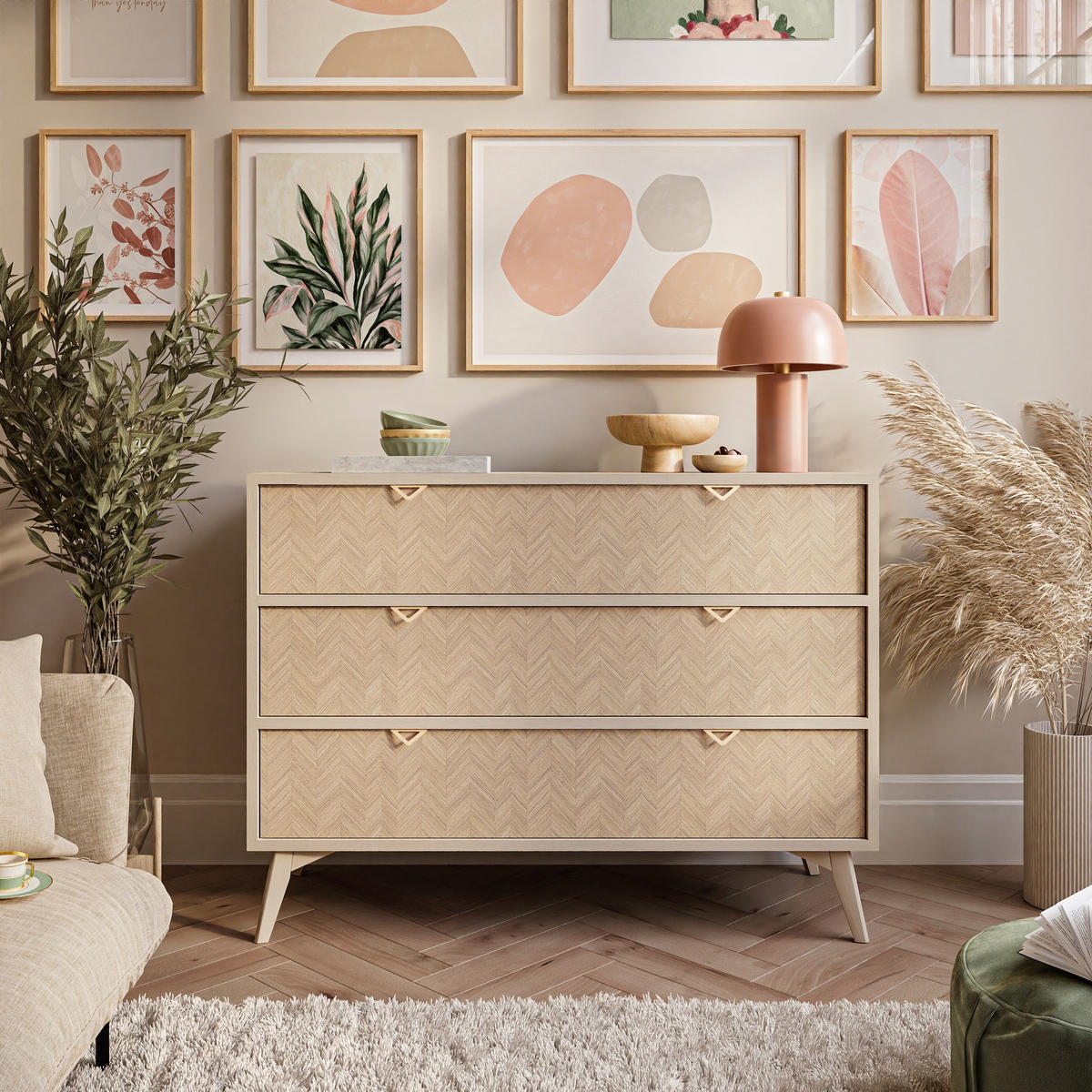 KOMMODE ALOE KSZ106 mit Schubladen Sandbeige - Beige, Holzwerkstoff (106/80/36cm) - Lookway