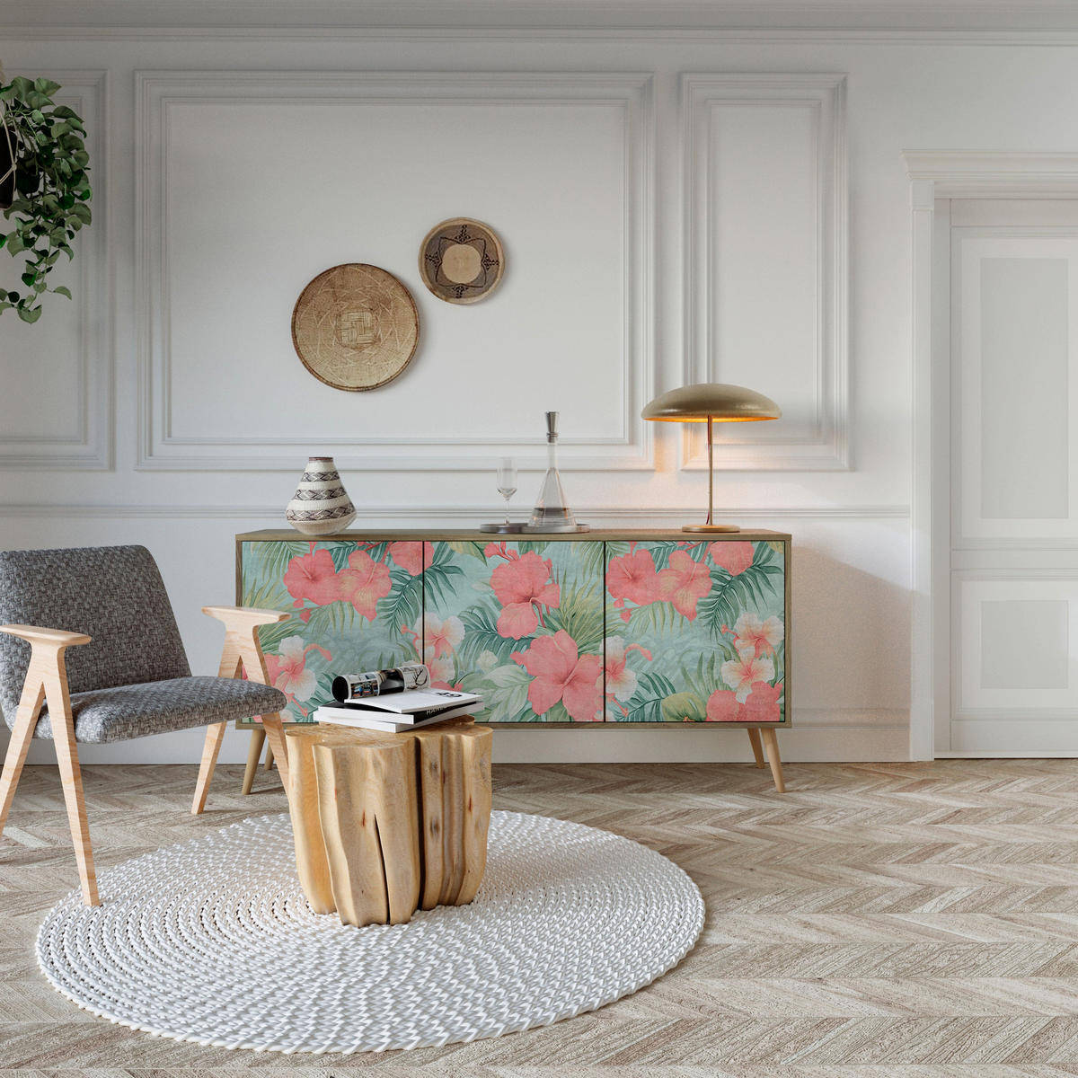SIDEBOARD HAWAIIAN SPIRIT, Eicheneffekt, 164,5x42x77,5 cm, 3 Türen - Eichefarben/Buchefarben, Holzwerkstoff/Buchenholz (164.5/77.5/42cm) - SpaceRebels