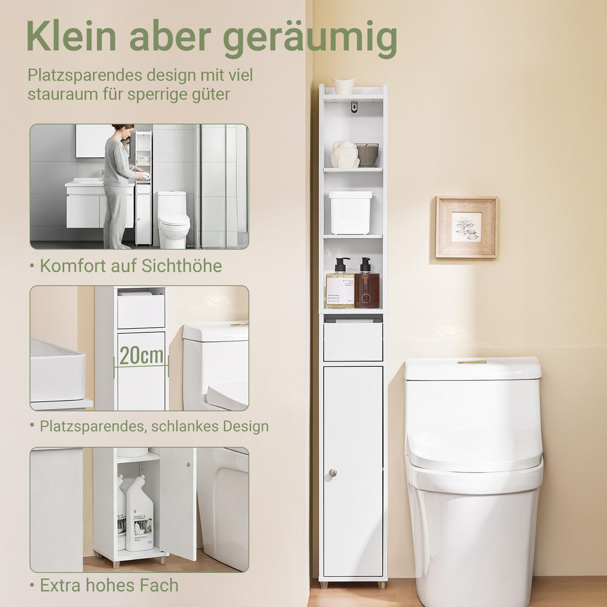 HOCHSCHRANK schmal Weiß, 20x20x145cm - Weiß, Holzwerkstoff (20/145/20cm) - SoBuy