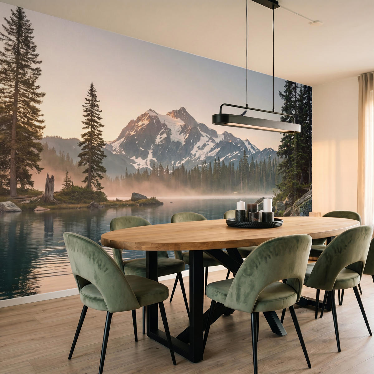 TAPETE - Berge - Wasser - Bäume - 400x220 cm - Multicolor, Papier (400/220cm) - OnlyWow