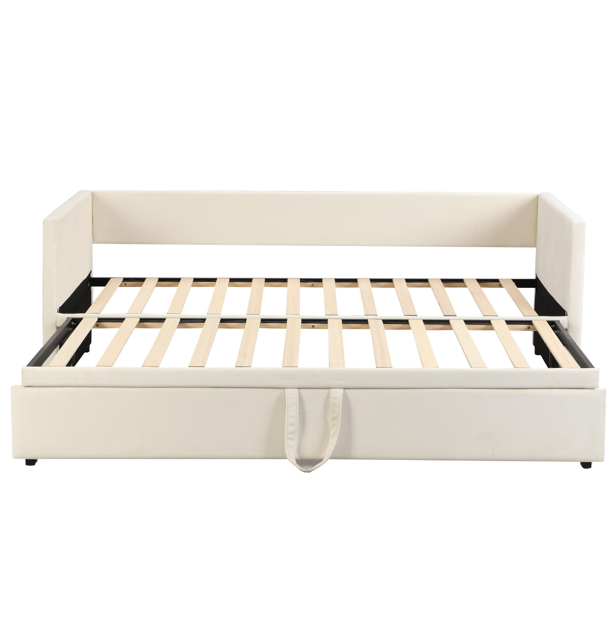 POLSTERBETT Ausziehbares Beige 90/200 cm mit Lattenrost - Beige, Leder (90/200cm) - OKWISH