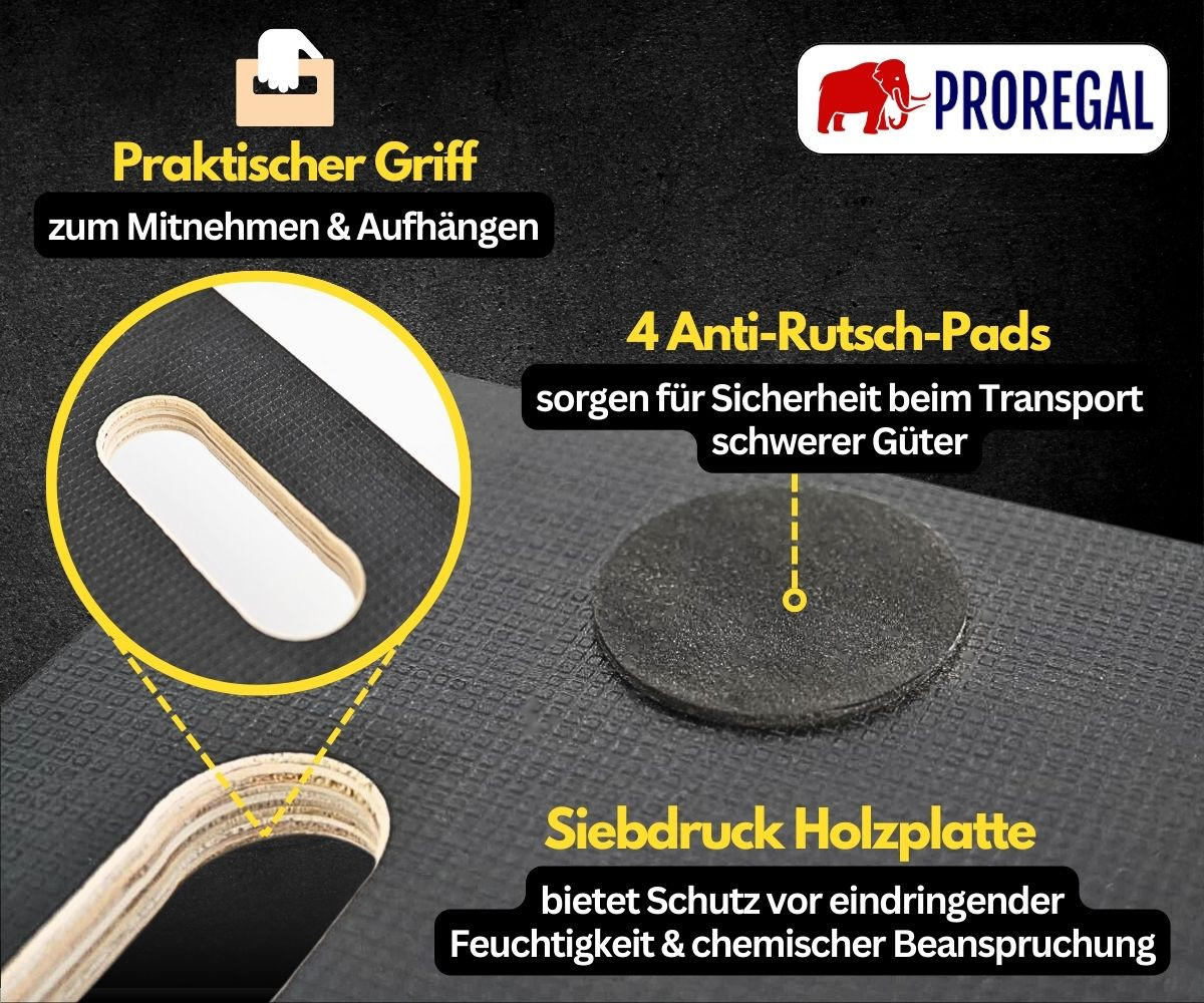 TRANSPORTROLLER 2er-Set Hercules mit 4 Rollen 11,5x30x60cm Traglast 200kg Siebdruck Holzplatte Schwarz - Schwarz, Holzwerkstoff (60/30/11.5cm) - PROREGAL