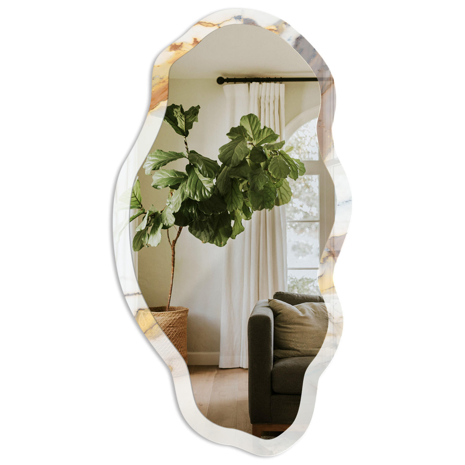 SPIEGEL 90x45 cm asymmetrisch mit Druck - Marmormuster - Transparent, Glas (45/90/0.4cm) - TULUP